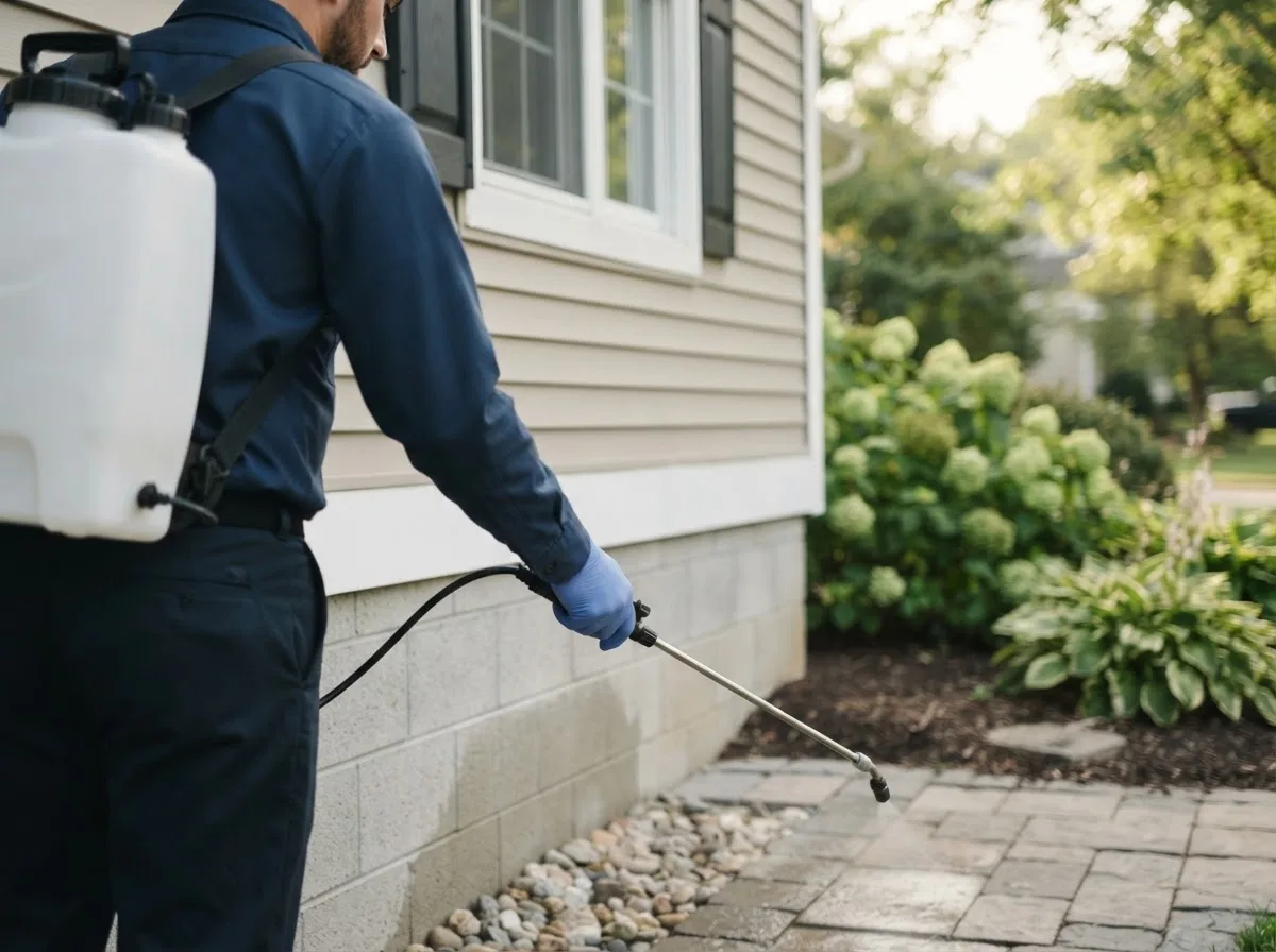Pest control technician inspecting a home in Deerfield, KS